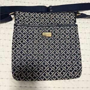 Tommy Hilfiger Blue and Tan Patterned Crossbody Bag